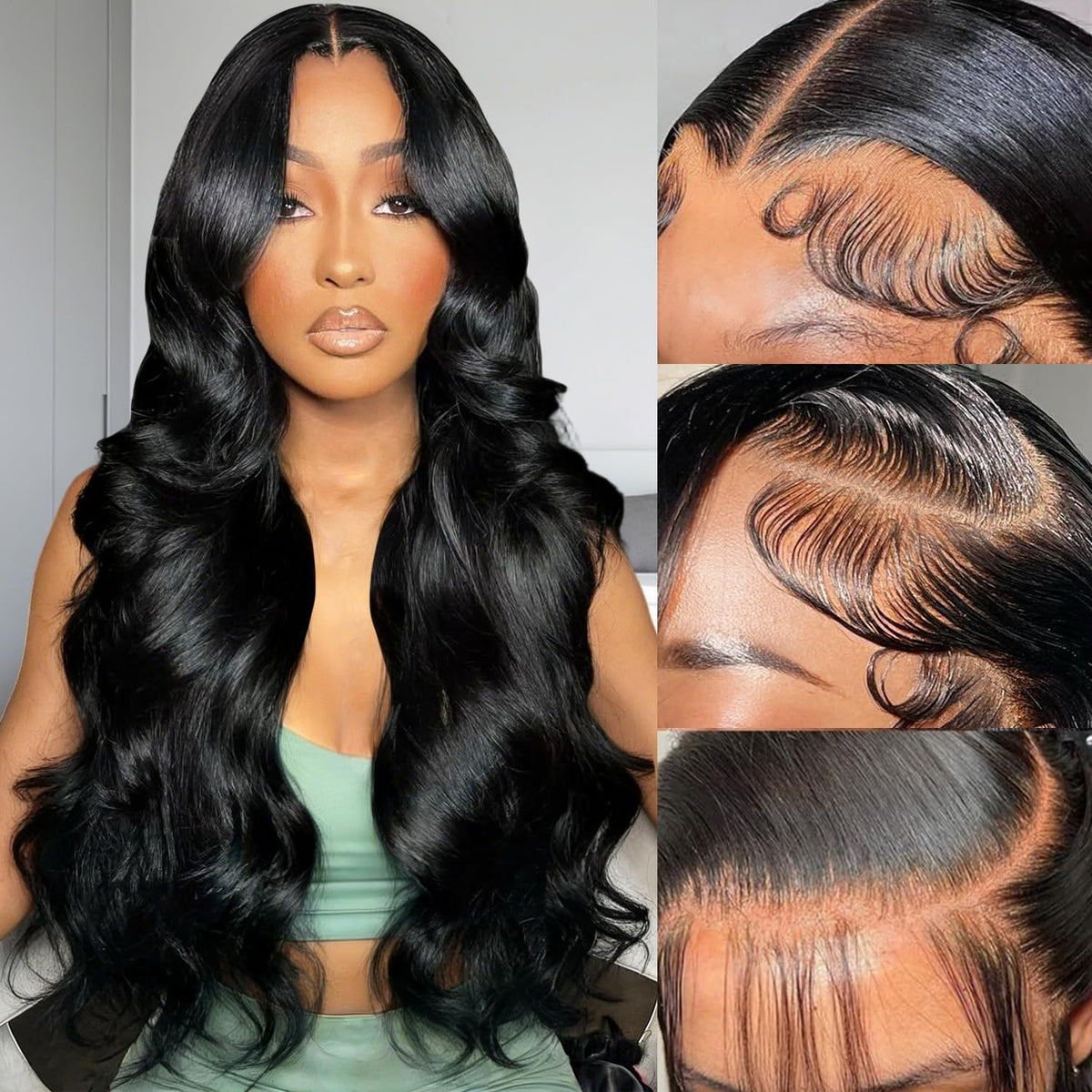 Zalvian 13x6 Lace Front Wigs Human Hair Pre Plucked HD Transparent Lace Frontal Real 180% Density Body Wave Lace Front Wigs Human hair Glueless Wigs with Baby Hair for Women Natural Black 34 Inch