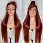BlackSwern 13x6 Reddish Brown Lace Frontal Wigs, HD Glueless Synthetic Straight Lace Front Wig Pre-Plucked, Ready to Wear Similar Human Hair 200 Density, 32inch #33b reddish brown