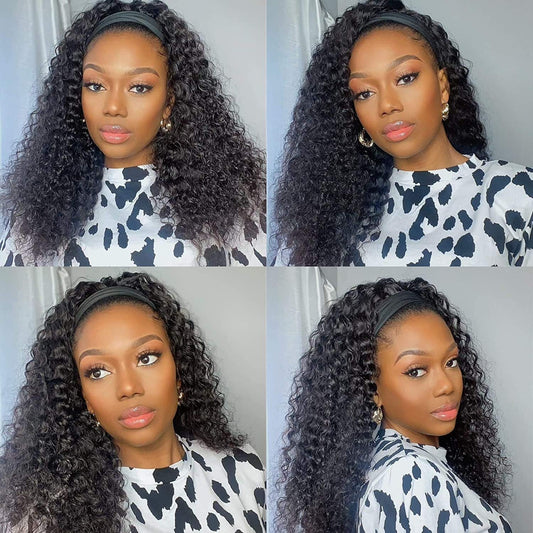 Celiarita Headband Wig Human Hair Deep Wave 20 Inch Glueless None Lace Front Wigs Machine Made Half Wigs for Black Women 150% Density Deep Curly Wave Headband Wigs Human Hair Natural Color