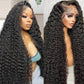 Gearina 22inch Deep Wave Lace Front Wigs Human Hair 200 Density 13x6 HD Transparent Lace Front Wigs for Women Deep Curly Lace Frontal Pre Plucked Wig Human Hair Glueless Wigs Natural Black