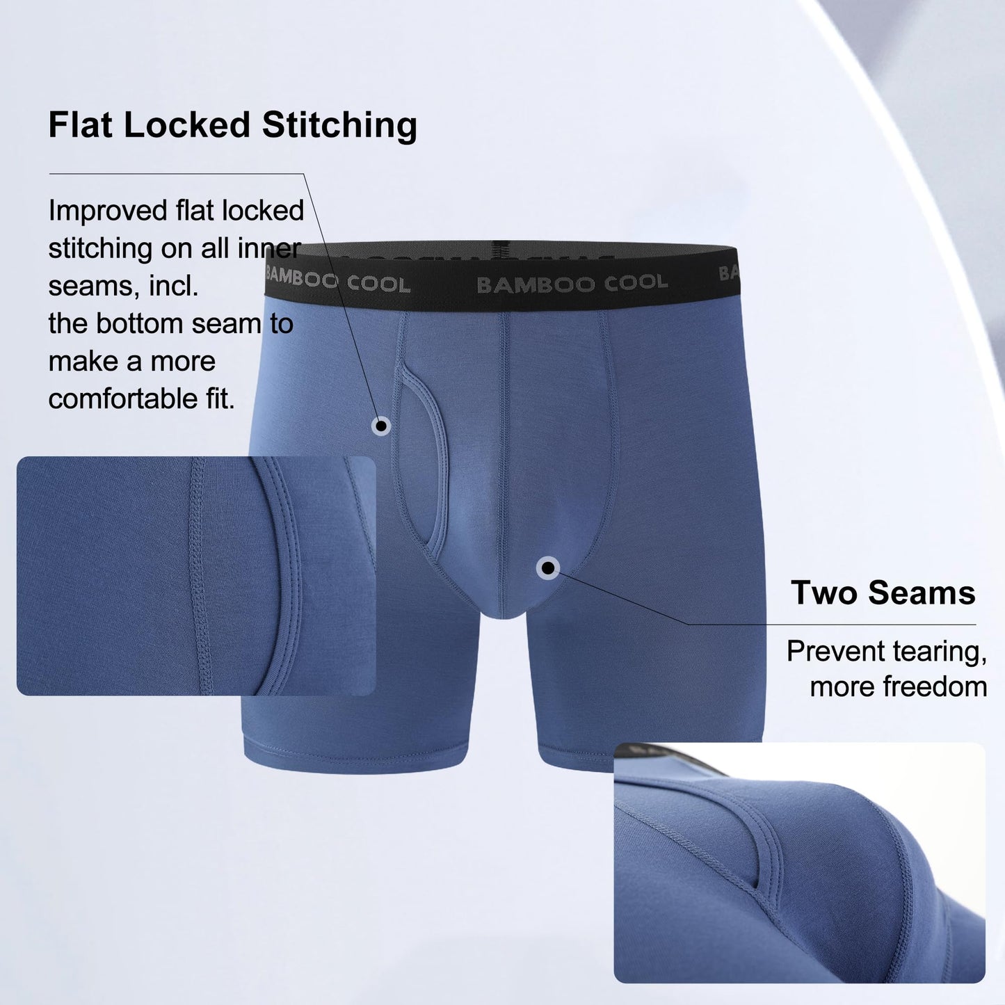 BAMBOO COOL Men's Ultra Breathable Underwear,No Riding Up Boxer Briefs with ComfortFlexible Waistband,Multipack