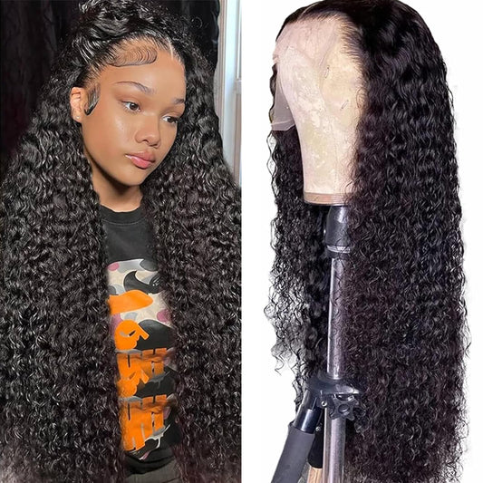 ALYOGA 13x6 Water Wave Lace Front Wigs Human Hair 200 Density Pre Plucked with Baby Hair Water Wave Wigs for Women Glueless Natural Color 24 inch