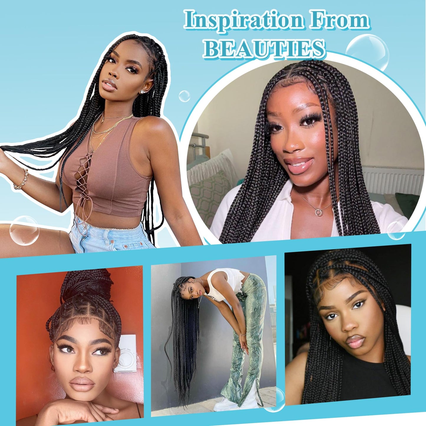 Olymei 360° HD Full Lace Large Square Knotless Braided Wigs for Women Box Braid Wig with Baby Hair Long Black Premium Synthetic Braided Lace Front Wigs 36"