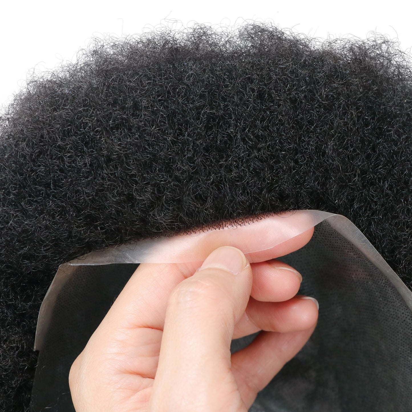 lumeng Toupee for men Afro Curl Hairpieces for Black Men Hair Replacement 100% Soft Human Hair Male Unit Transparent Pu Hairpiece 4MM Curly 1# Jet Black 8x10inch