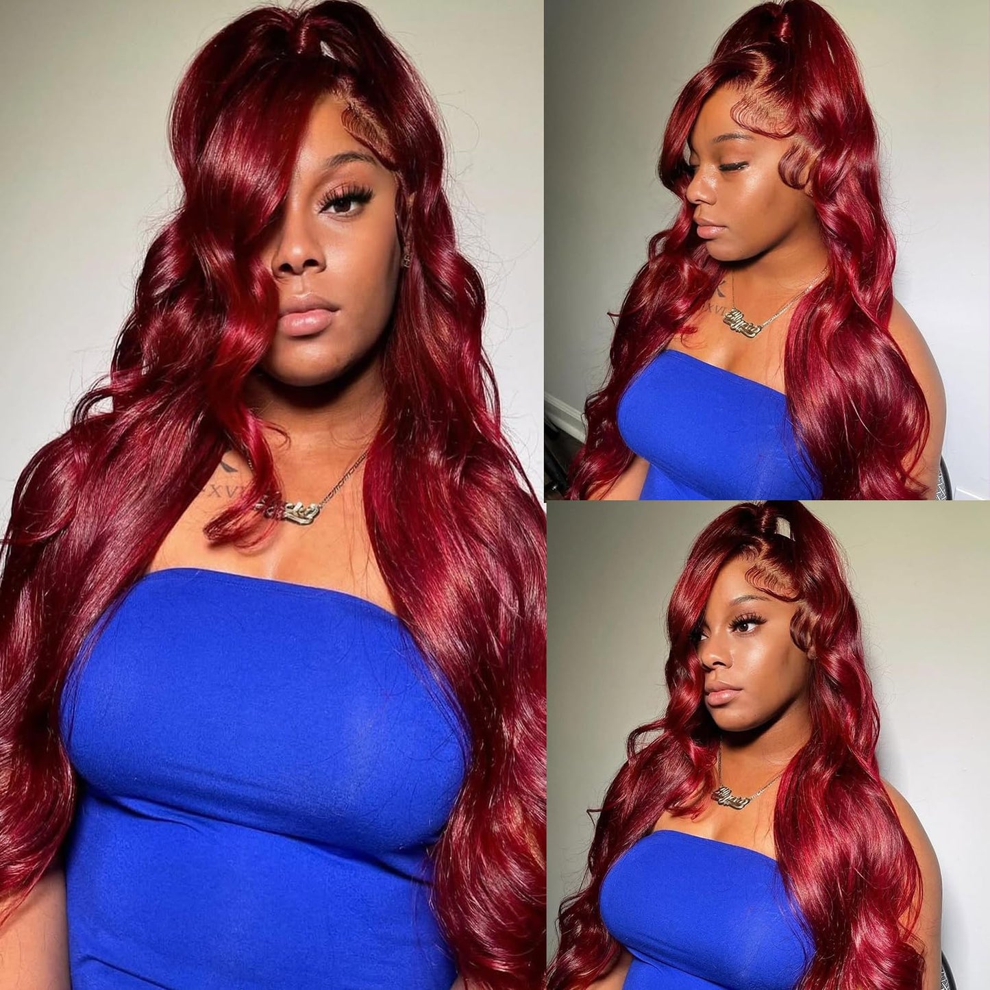 QZOQZO 99J Burgundy Lace Front Wigs Human Hair 13x6 HD Transparent Body Wave Lace Front Wigs Pre Plucked 99j Burgundy Red Wine Glueless Human Hair Wigs for Women Reddish Brown 180% Density 34 Inch