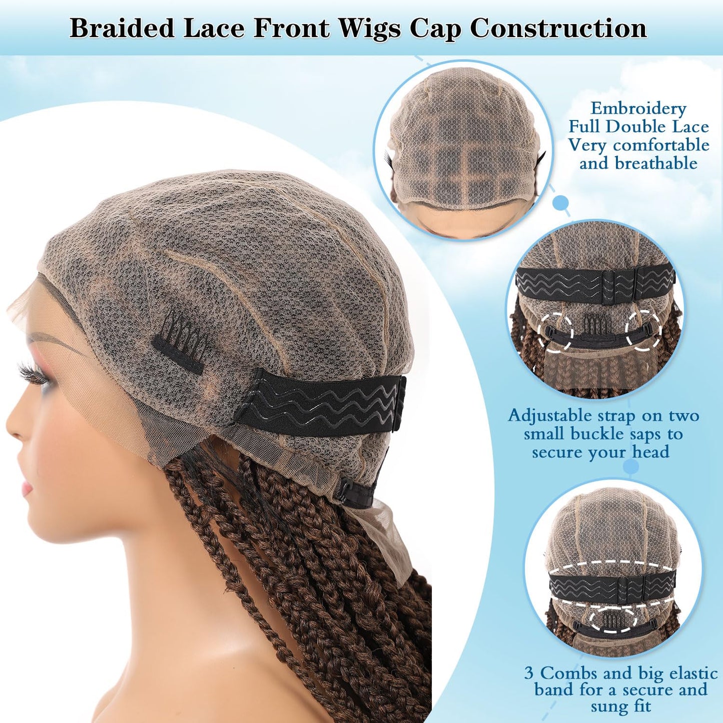 Olymei Full Double Lace Knotless Braided Wigs for Black Women Ombre Brown Box Braid Wig Lace Front Braided Wigs with Baby Hair Premium Synthetic Butterfly Box Braided Wig,36" Full Double Lace