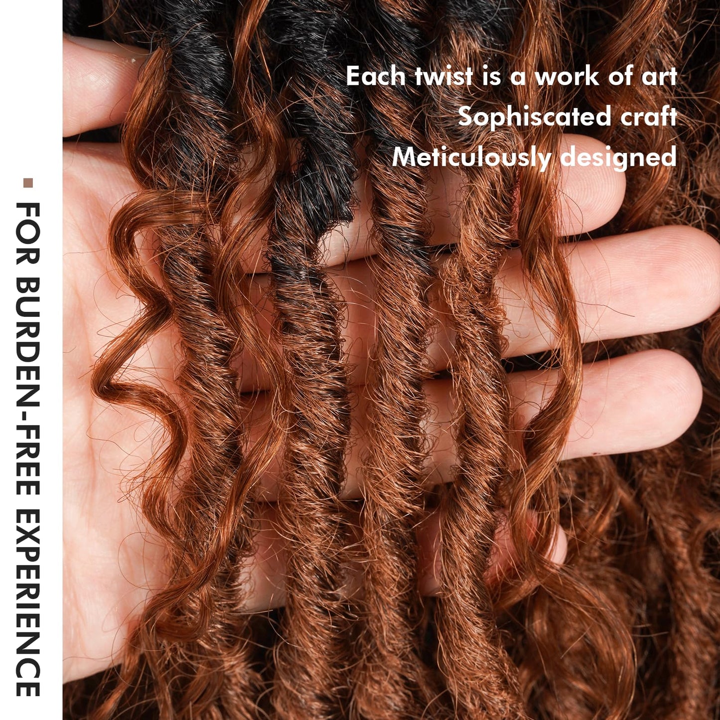 Toyotress Boho Human Hair Locs - 14 Inch 8 Packs Pre-Looped Crochet Curls, 3 Tones Ombre Brown With Curly Ends Braiding Hair Extensions (14 Inch, 8P-OT30/27)