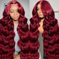 QZOQZO 28 Inch 99j Burgundy Lace Front Wigs Human Hair Red Burgundy Wig 180% Density 13x6 Body Wave Lace Front Wigs Pre Plucked Glueless Lace Front Wigs Human Hair for Women