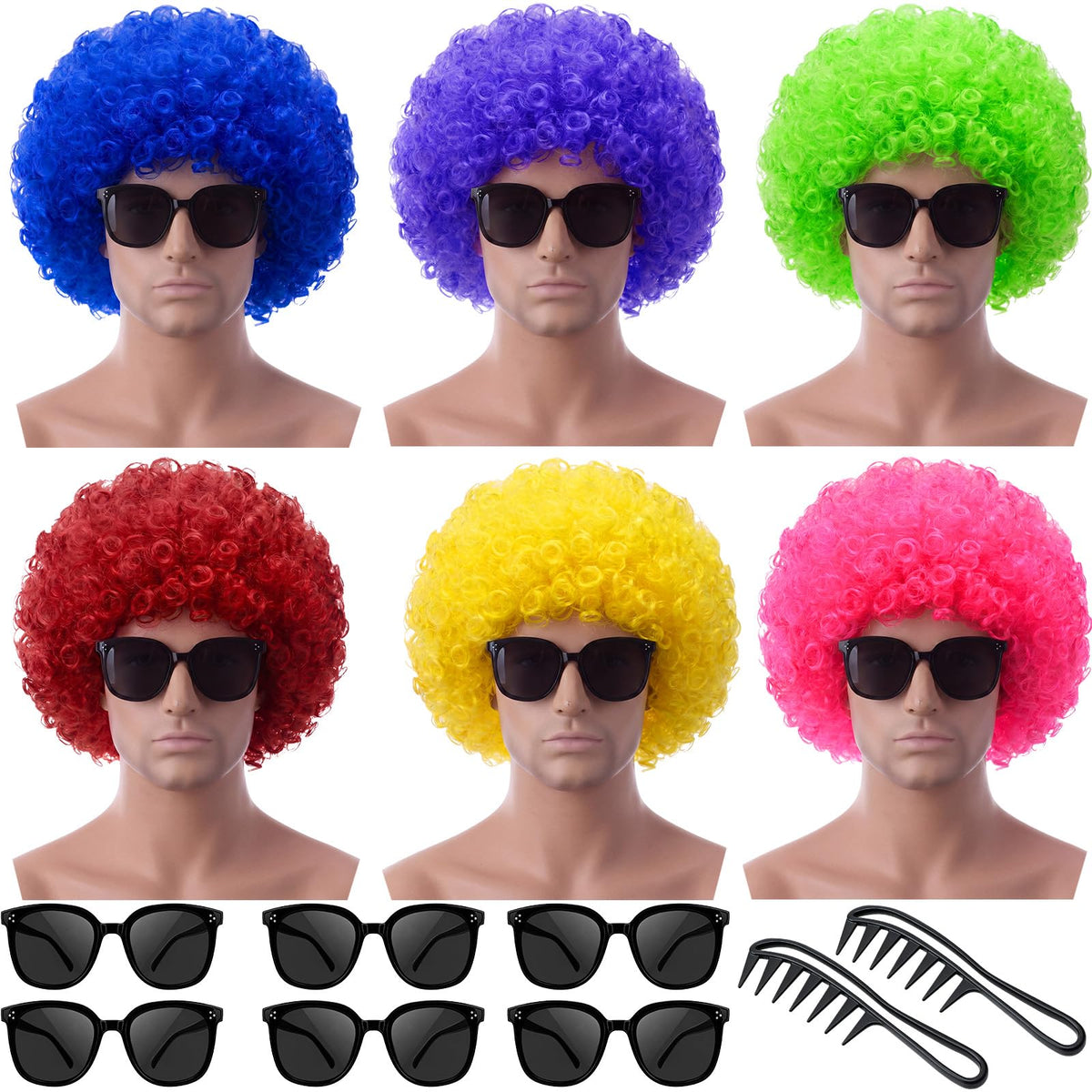 Suncalla 6 Set Afro Wigs for Halloween Party Colored