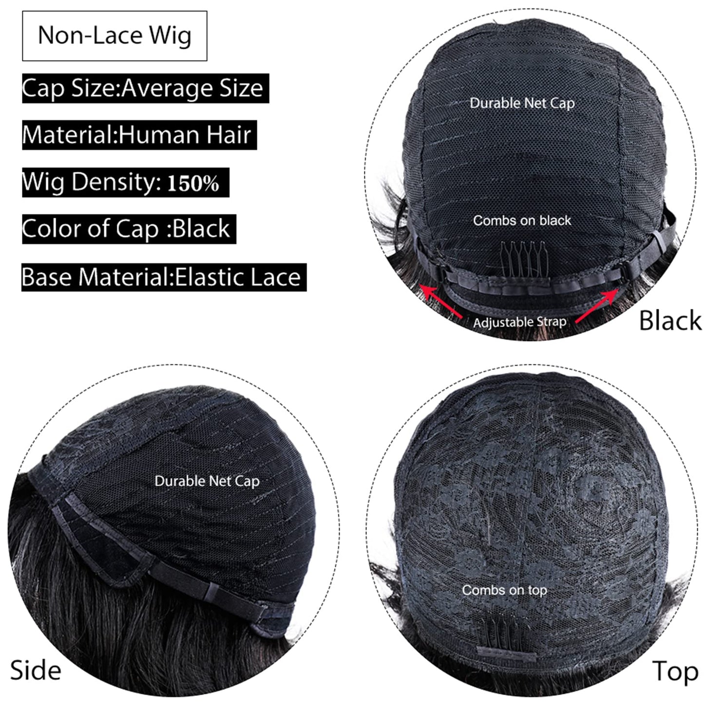 QiaQiaRing Chic Elegent Pixie Cut Wigs for Black Women Natural Black Daily Use Color Glueless Short Layered Pixie Wigs With Bangs Brazilian Virgin Straight Human Hair (Black)