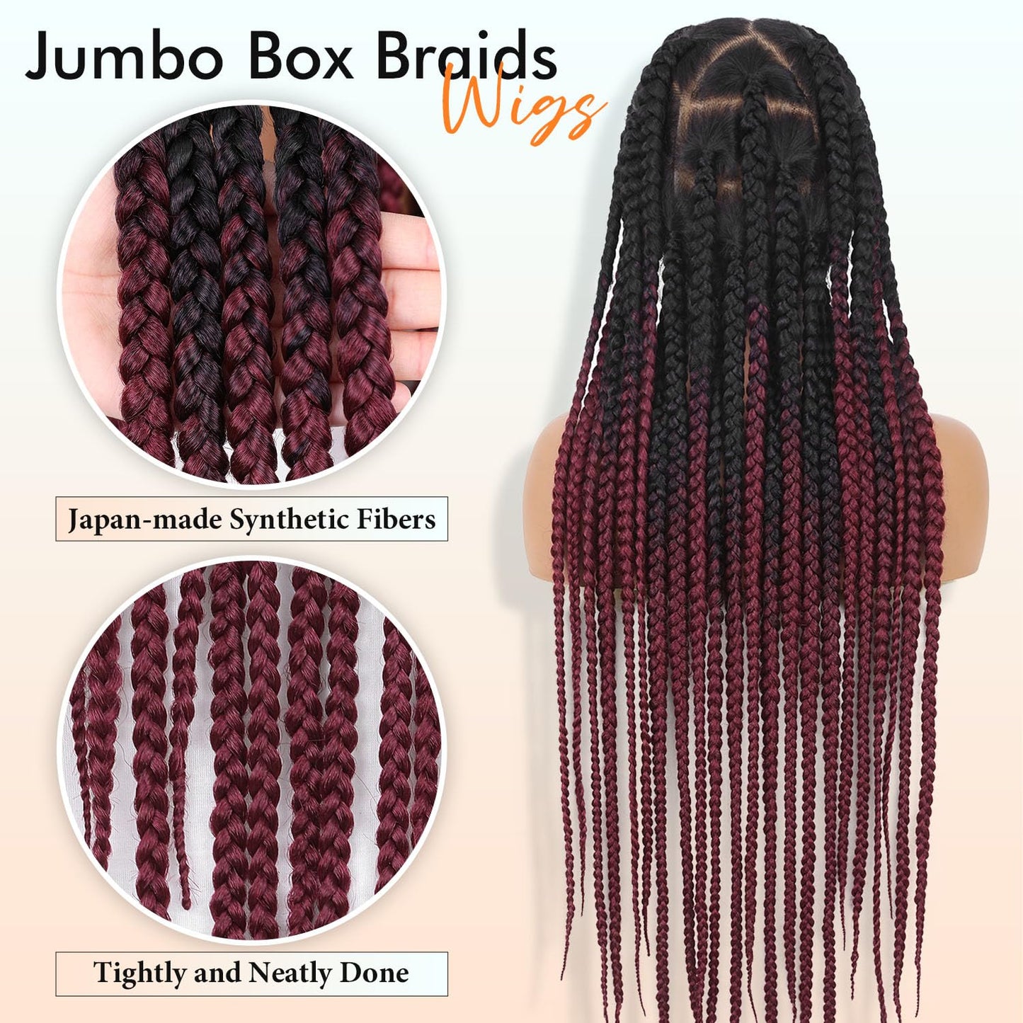 Lady Miranda Full Lace Jumbo Braided Wigs for Black Women Knotless Box Braid Wig with Baby Hair 32" Glueless Wigs Jumbo Box Braids Lace Front Synthetic Wig (1B/BUG)