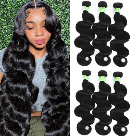 Human Hair Bundles Body Wave Bundles Human Hair 18 20 22 Inch 12A Grade 100% Unprocessed Brazilian Virgin Hair Body Wave 3 Bundles Deals Real Human Hair Extensions For Black Women Natural Black