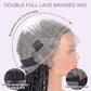 Boho Braided Wigs for Black Women Knotless Box Braids Wig with Curly Ends Double Full Lace Synthetic Glueless Braided Wigs with Baby Hair for Woman Natural Black 32 Inch