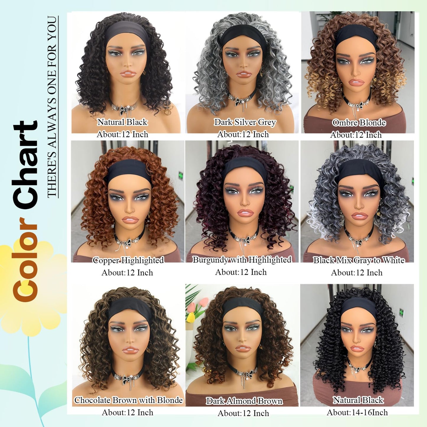 Aisaide Headband Wig 12 Inch Kinky Curly Headband Wigs for Black Women Glueless No Lace Front Wig Deep Curly Half Hair Wigs