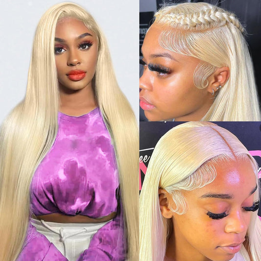 ANDRIA Blonde13x4 HD Lace Front Wigs Blonde Long Straight Pre-plucked Glueless lace Wig Synthetic Blonde Wigs for Women Heat Resistant Fiber Gold Colorful Wig With Baby Hair For Black Women 26 Inches