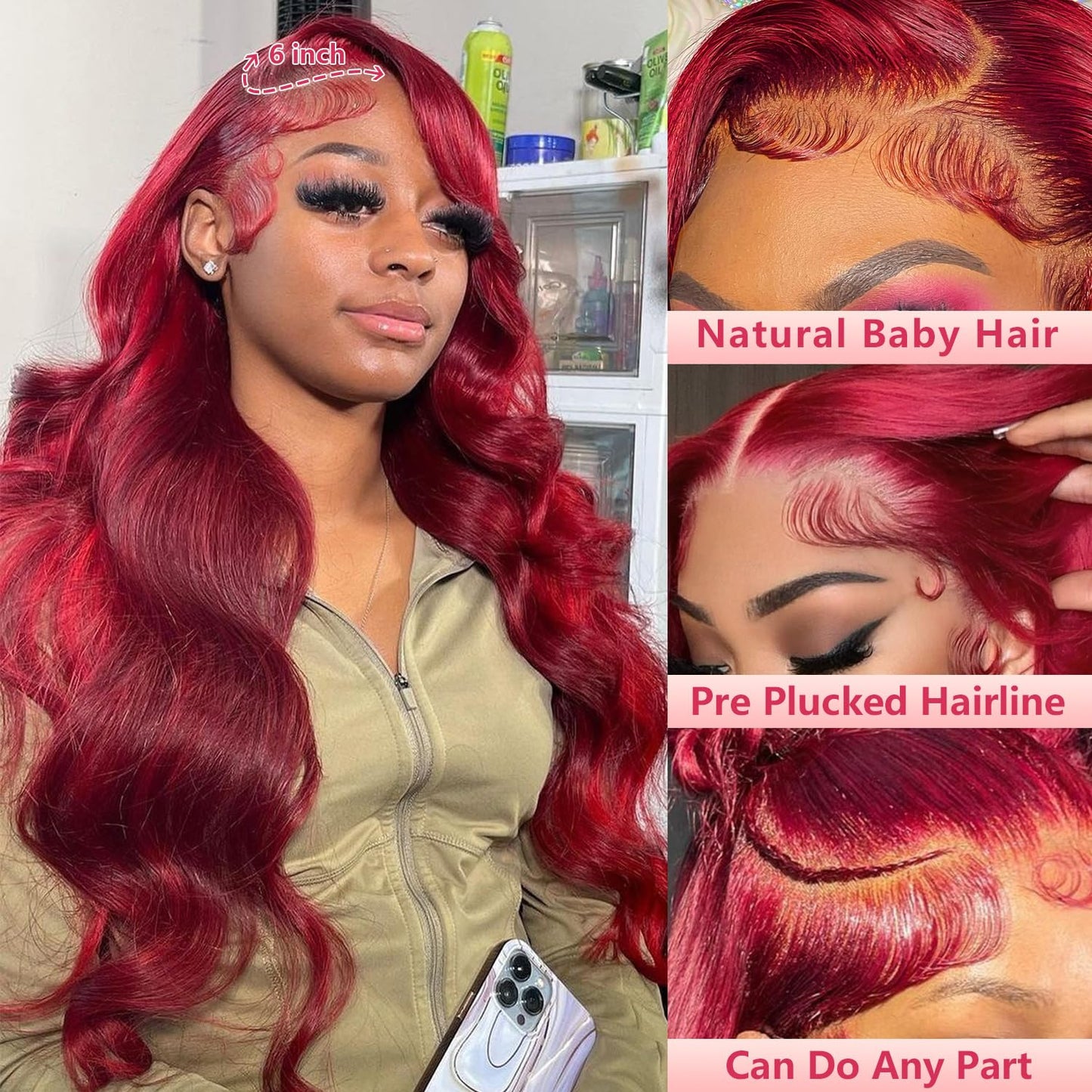 pidrez Burgundy Lace Front Wigs Human Hair With Baby Hair Pre Plucked 13x6 HD Transparent Lace Frontal Human Hair Wigs for Women Glueless 99j Wig Human Hair 180% Density Red Wig 20 Inch