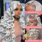 Munx 30 Inch Grey Lace Front Wig Human Hair HD Transparent Lace Frontal Wig for Women 180% Density Pre Plucked Glueless Silver Grey Body Wave Wigs with Baby Hair