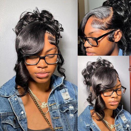 360 Lace Front Wigs Human Hair Pre Pluched With Babay Hair Body Wave Lace Front Wigs Human Hair 200% Density 360 Glueless Frontal Wigs Can Make Bun And High Ponytail (26 Inch)