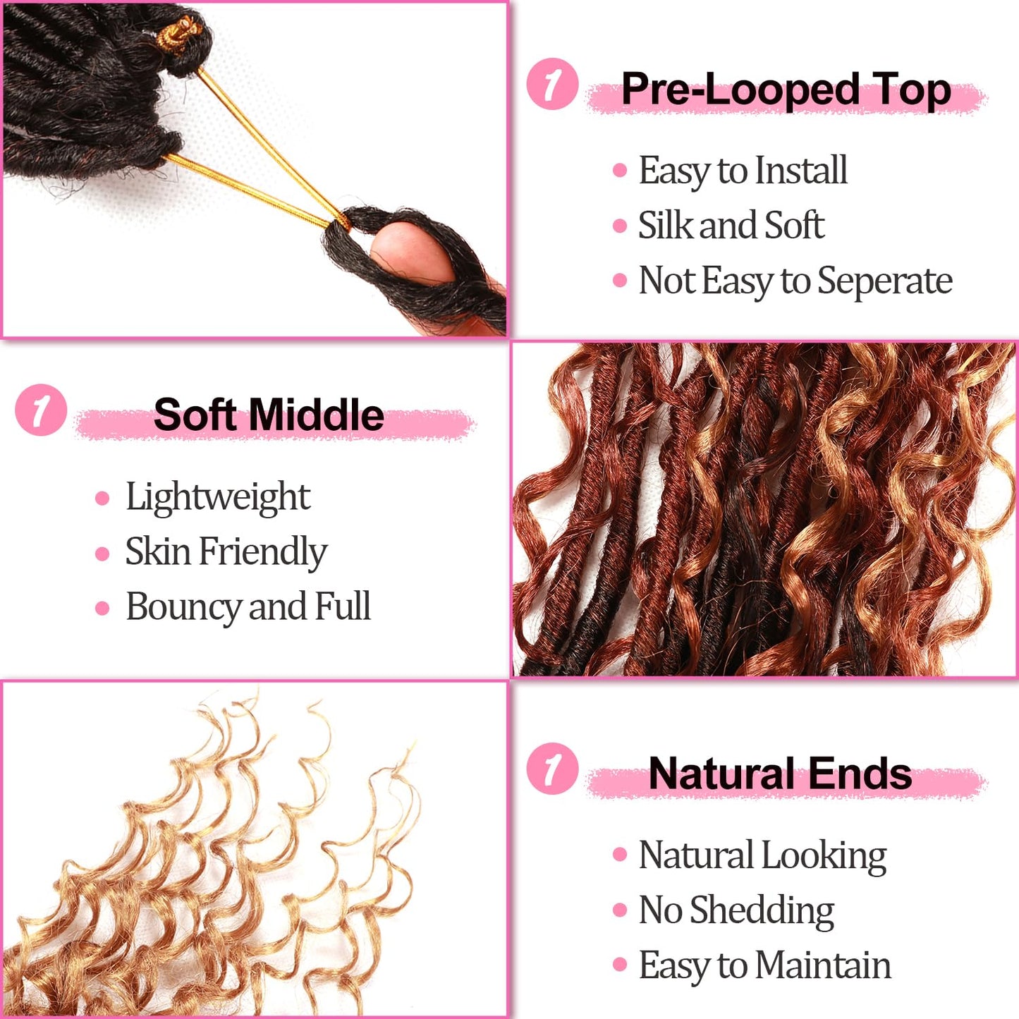 Soft Boho Locs Crochet Hair for Black Women-30 Inch 8 Packs Goddess Faux Locs Crochet Human Hair Feeling Pre Looped with Curly Ends (1B/30/27, 30 Inch(Pack of 8))