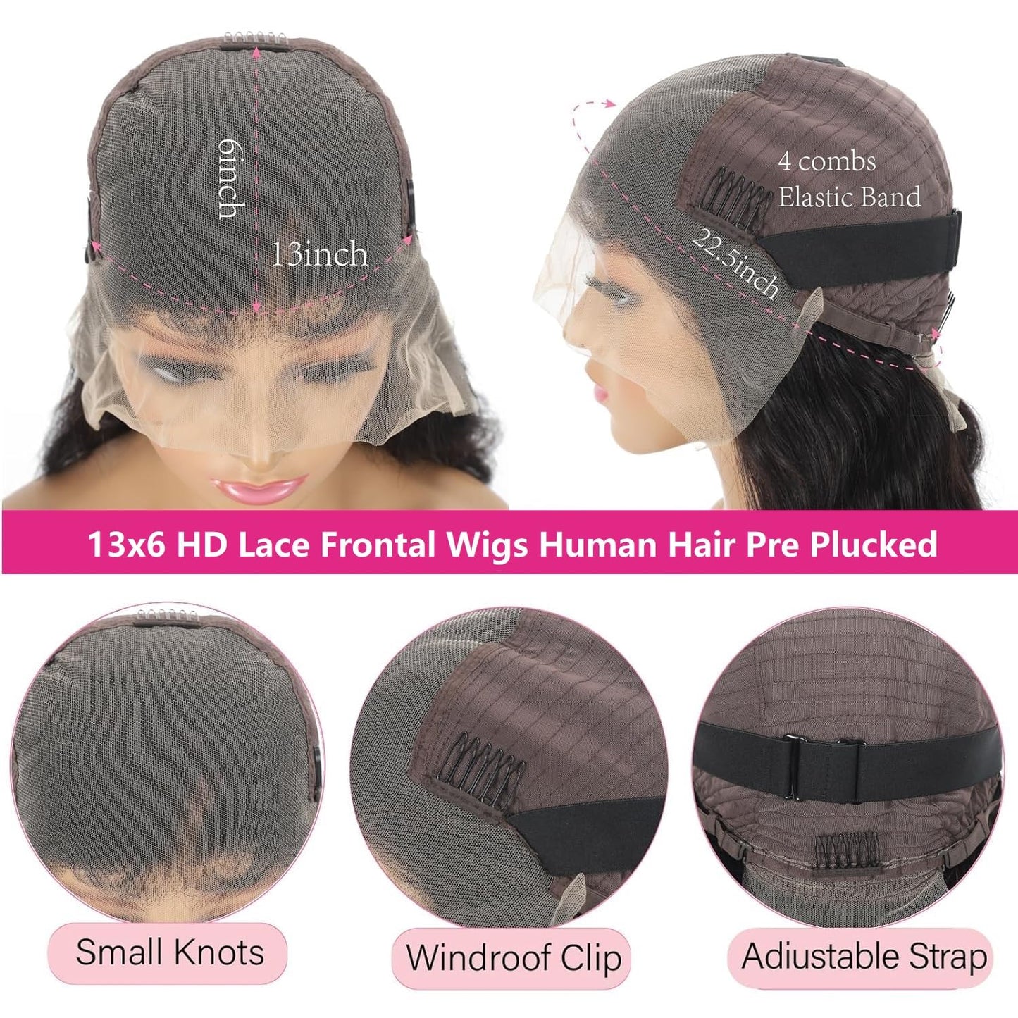 oveflect 30 Inch 13x6 Lace Front Wigs Human Hair 200 Density Body Wave HD Lace Front Wigs Human Hair Pre Plucked Natural Color Glueless Wig 100% Virgin Human Hair Lace Front Wigs for Women