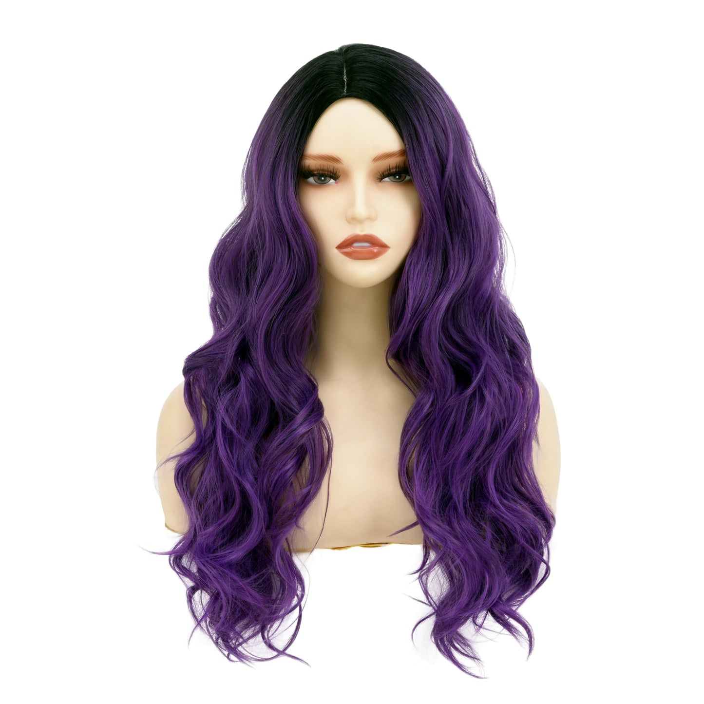 Sabosi Purple wig Long Wavy Wigs for Women 26 Inch Middle Part Curly Wavy Wig Natural Looking Synthetic Heat Resistant Fiber Wig for Daily Party Use