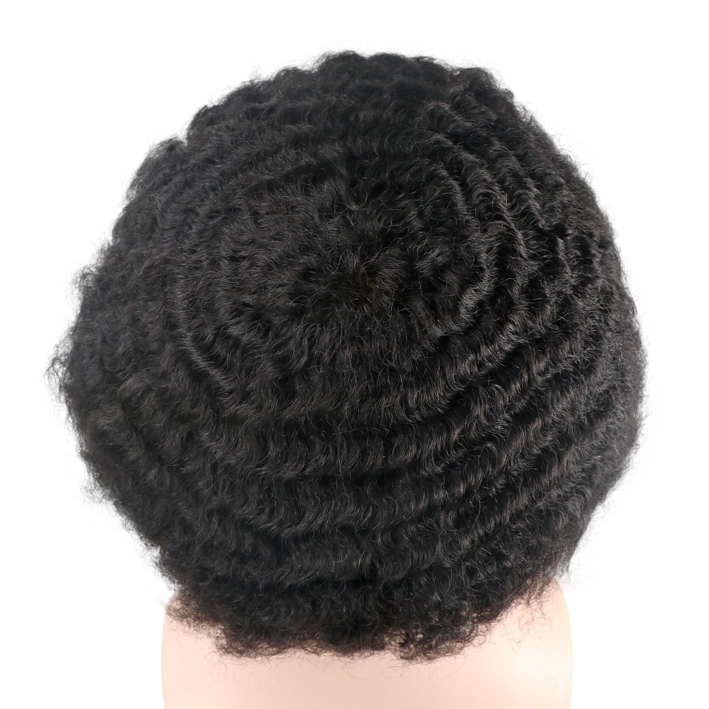 lumeng Afro Toupee PU Base Wig Men 12MM Wave Hair Unit Black Mens Wig 8x10inch Human Hair System 1B# Off Black 360 Curly Replacement Afro Human Hair Pieces