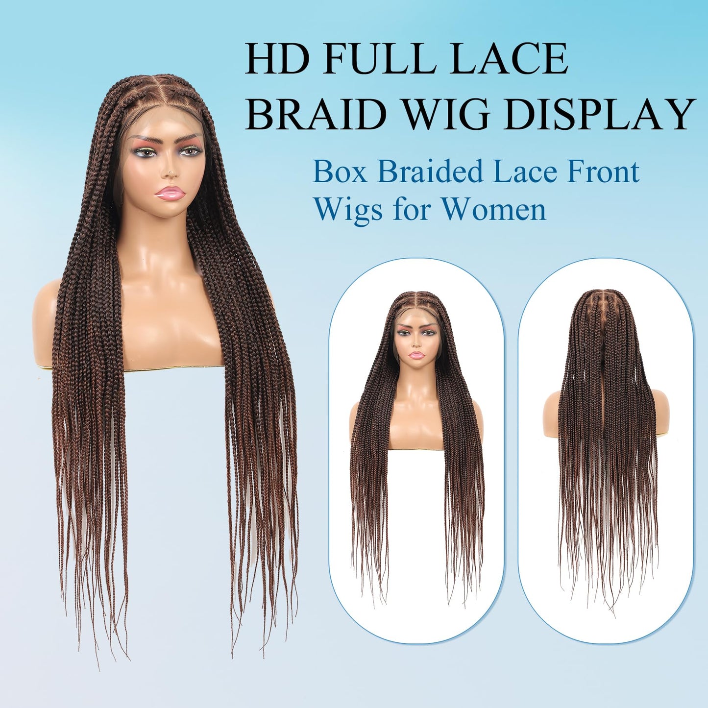 Olymei 360° Hd Full Lace Large Square Knotless Braided Wigs for Women Box Braid Wig with Baby Hair Long Brown Premium Synthetic Braided Lace Front Wigs 36"