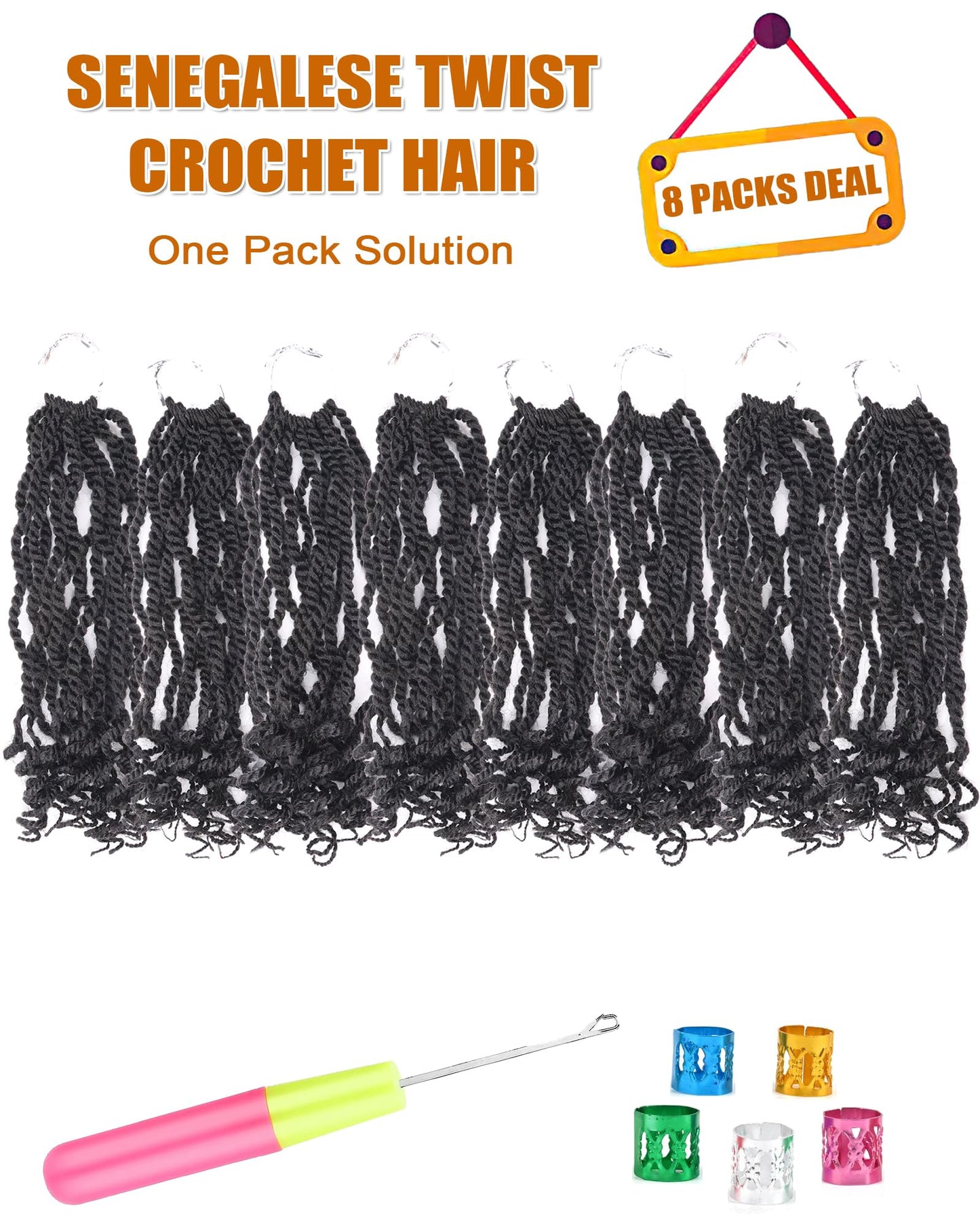 Aeagoo 8 Packs Crochet Senegalese Twist Hair Pre Looped 10 Inch Crochet Twist Hair for Black Women Kinky Twists Crochet Hair Short Crochet Braids with Curly Ends (10 Inch,2)