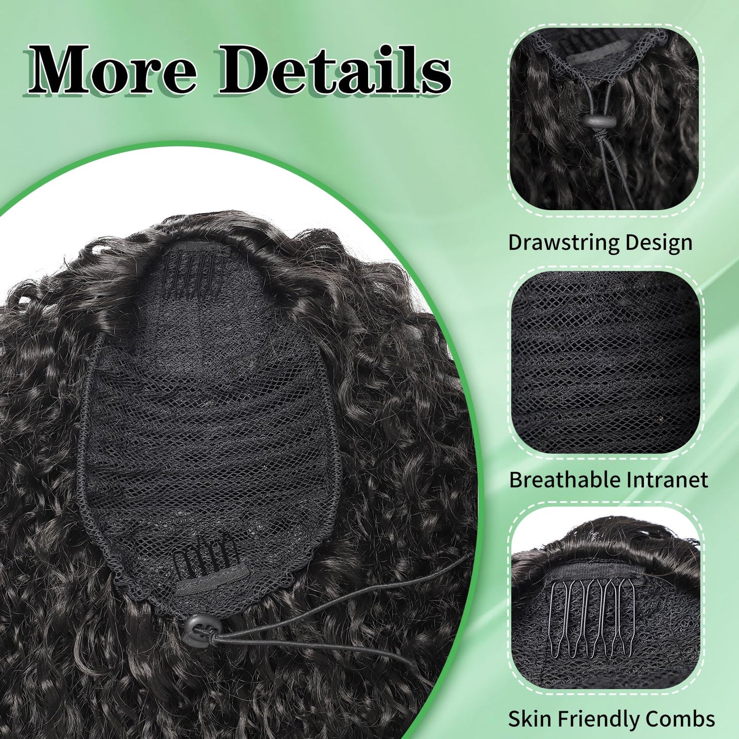 Youthfee 27” Drawstring Ponytail Deep Curly Heat Resistant Instant Clip Ponytail Extension Protective Style Afro Kinky Curly Hair Pieces for Women