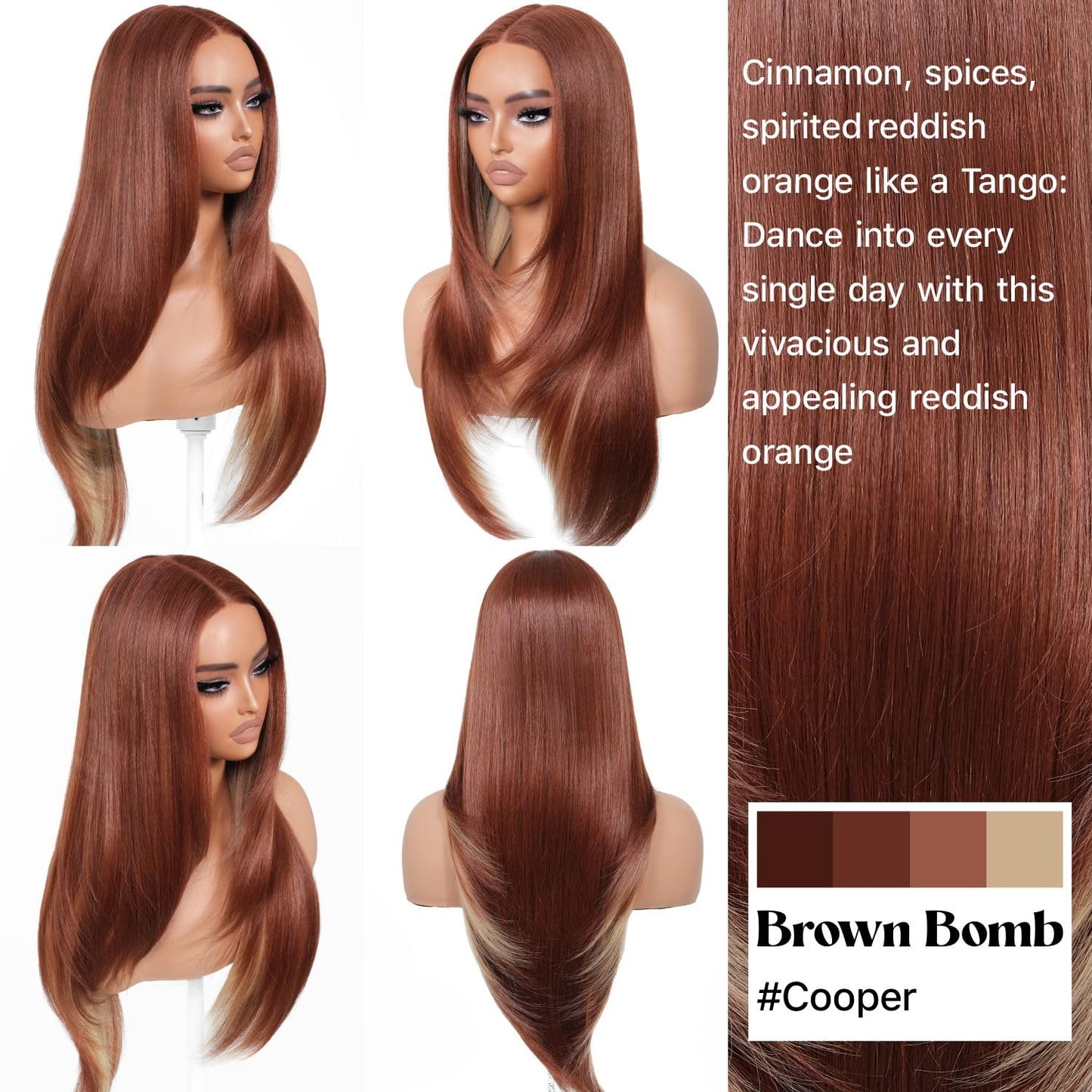 BrownBomb Cooper Blond Wear and Go Glueless Wigs Pre Plucked Pre Cut for Beginners Synthetic Lace Front Wigs For Woman With Bangs Long layered Straight 26 Inch Ginger Highlights 3 Seconds to Wear