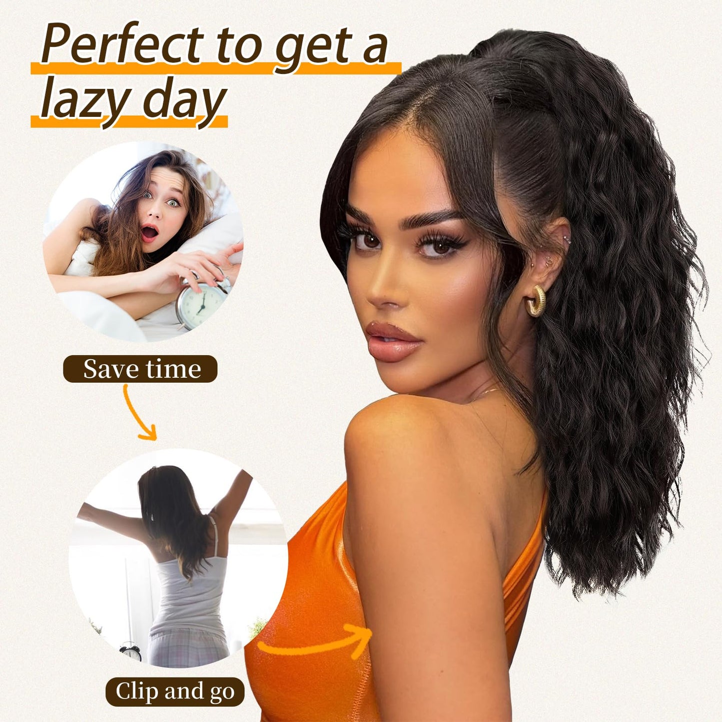 ORSUNCER Ponytail Extension 18" Curly Pony Tail Clip in Claw Ponytail Fluffy Natural Looking Synthetic Hairpiece for Women