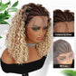 Fancy Hair Braided Wig Cornrow with Curly Hair Wig HD Lace Front with Baby Hair Pre Plucked Glueless Transparent 13x4 Inch Lace Frontal Wig for Black Women (Ombre Blonde, 16 inches)