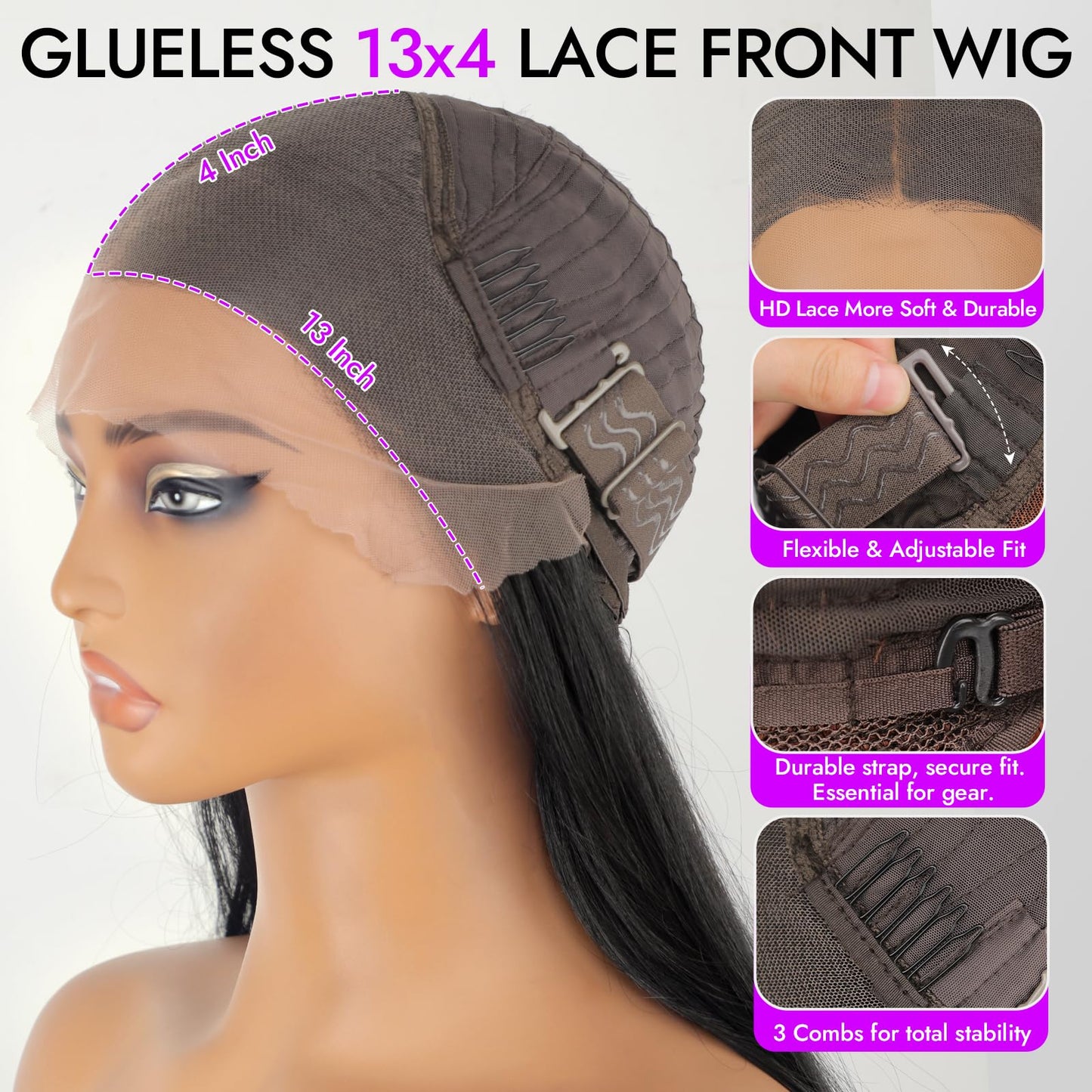 Eawwii 13x4 HD Lace Front Glueless Wigs for Women Black Long Layered Wave Wig Natural Hairline Heat Resistant Synthetic for Daily Use Beginner Friendly 26 Inch