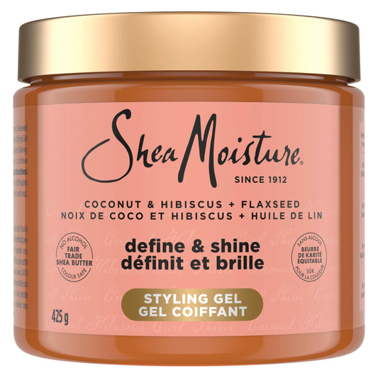 SheaMoisture Define & Shine Styling Gel + Flaxseed Coconut&Hibiscus Hydrates,Holds Your Style All Day Infused With Glycerin,Coconut Oil an Invigorating Sweet Scent ParabenFree Frizz Control Gel 15OZ