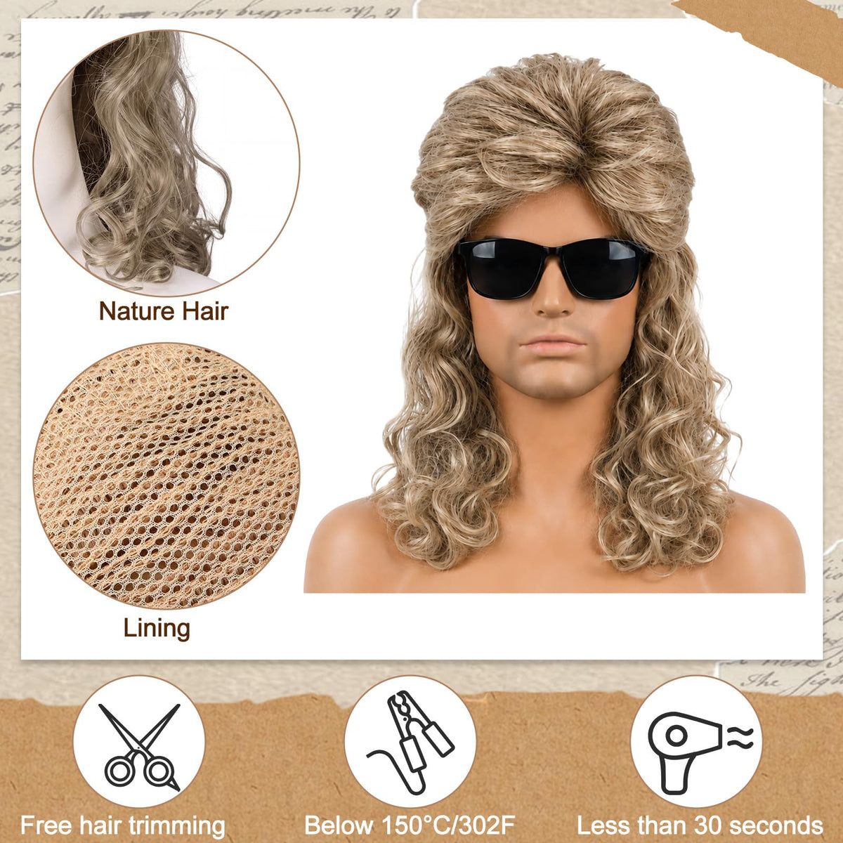 Suncalla 6 Set Mullet Wigs for Halloween Party Multi-color