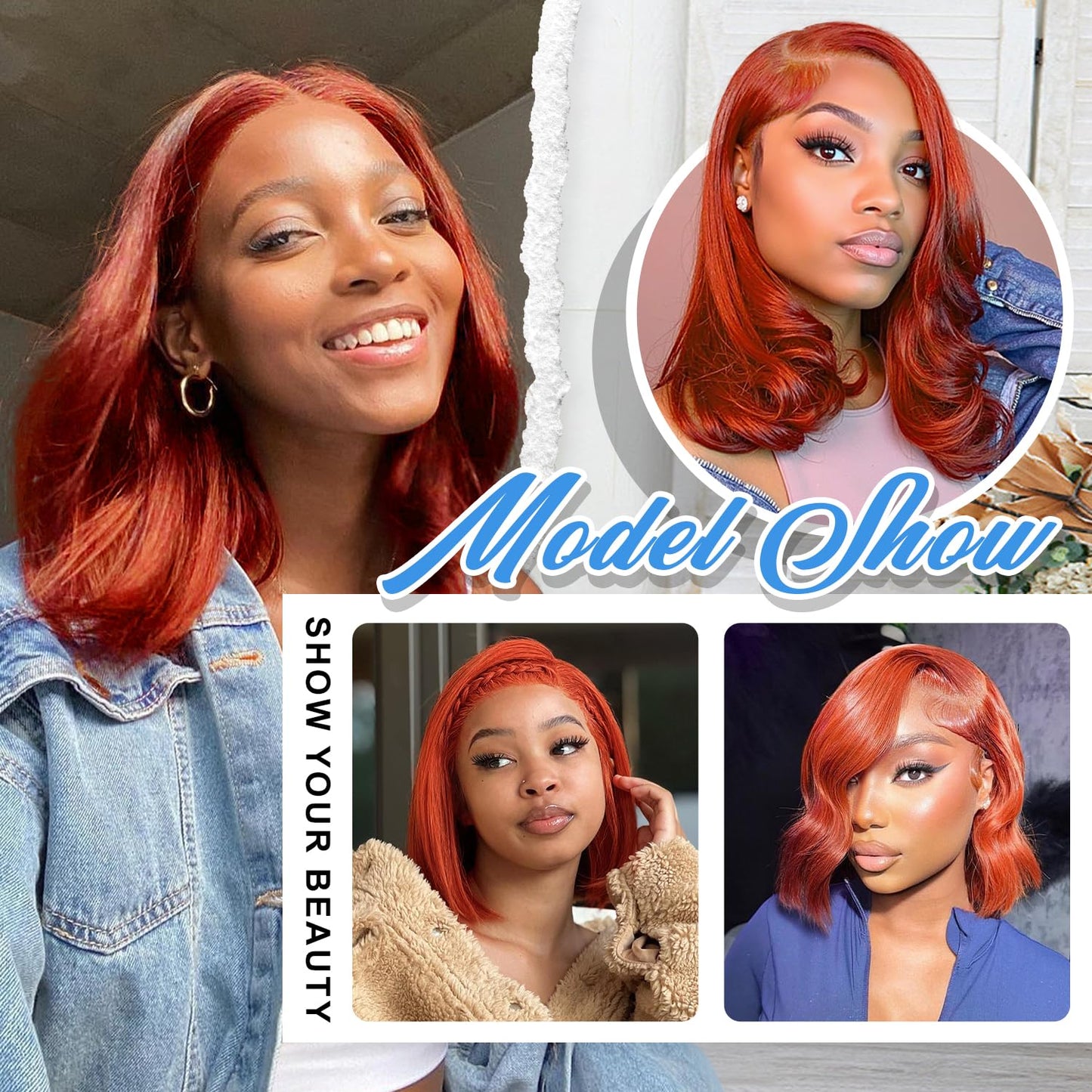 Afribye Ginger Wig Human Hair 200% Density 13x6 350 Ginger Body Wave Lace Front Wigs Human Hair Pre Plucked Short Wigs for Black Women Glueless Frontal Wig Human Hair Loose Wavy 12 inch