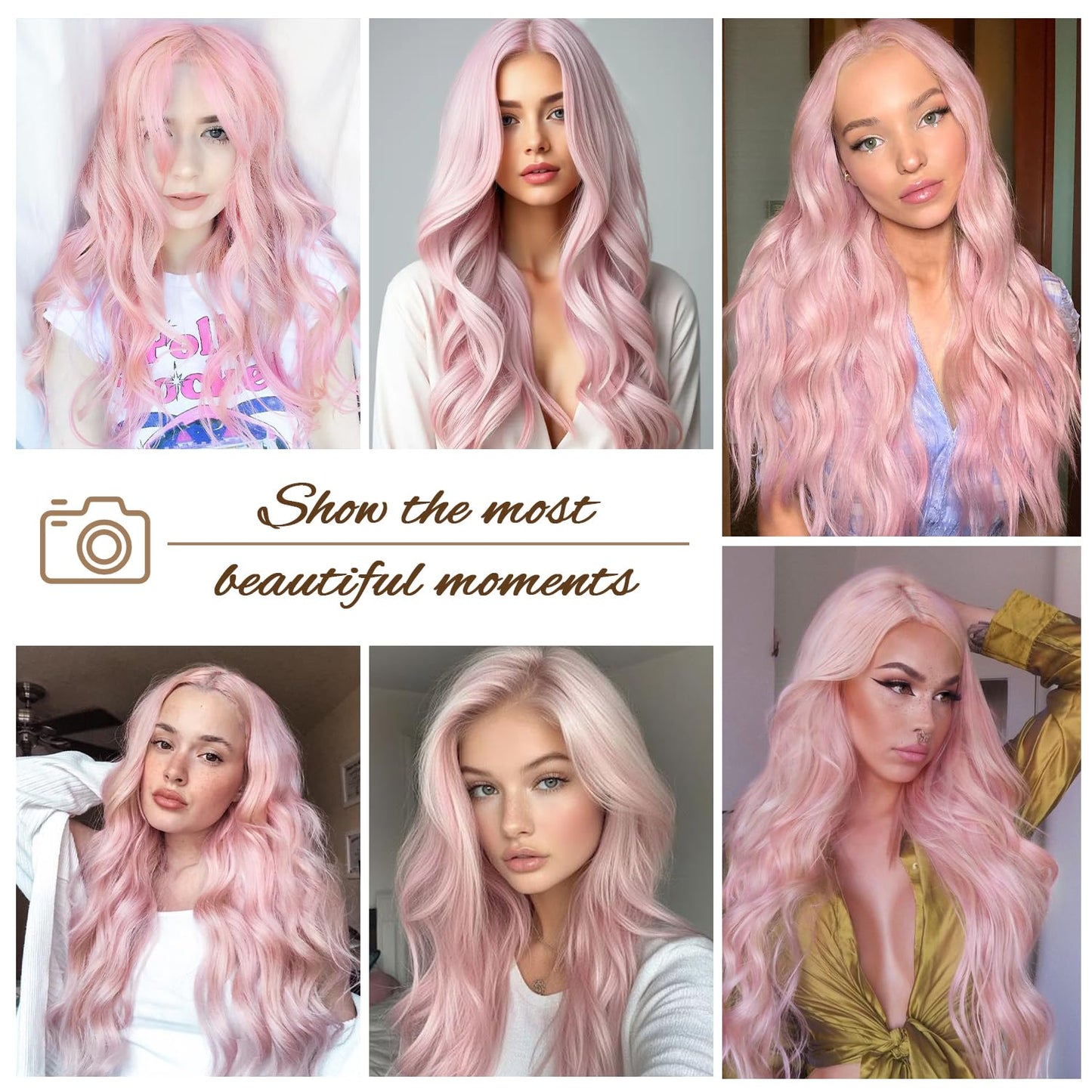 SAPPHIREWIGS 13×4 Pink Synthetic Lace Front Wig Glueless Light Pink Long Body Wave Wigs Heat Resistant Fiber Pre-Plucked Wigs for Women Daily Party Cosplay Wear 26inch