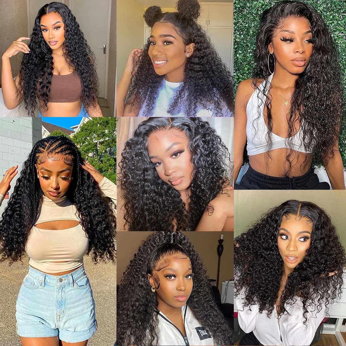 WPPIKK 13x4 Lace Front Wigs Human Hair Pre Plucked 180 Density Brazilian Wet and Wavy Human Hair Wigs for Black Women Glueless Curly Lace Frontal Wig Natural Color (22 Inch)