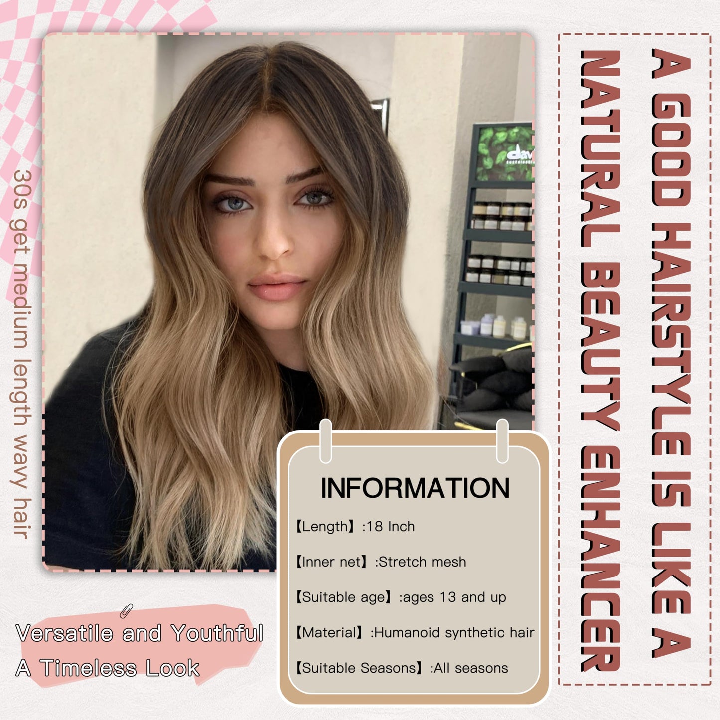 BUPPLER Ombre Blonde Wig 18 Inch Medium Length Wigs for Women Middle Part Synthetic Hair Wavy Wig with Upgraded Strands,Natural Hair Wig for Daily Party/Halloween Use 18Inch,Ombre Blonde