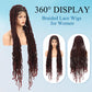 Olymei Locs Braided Wigs for Black Women Knotless Braided Wigs Locs Braid Wig with Baby Hair Full Double Lace Braided Wig Synthetic Burgundy Red Locs Braided Wig, 40 Inches Double Lace
