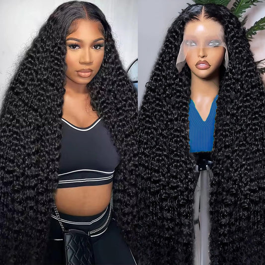 Vnrtkkn 36 Inch HD Lace Front Wigs Human Hair Deep Wave Wig 200 Density 13x6 Human Hair Lace Front Wigs for Women Pre Plucked Curly Lace Frontal Wig Glueless Deep Wave Lace Front Wigs with Baby Hair