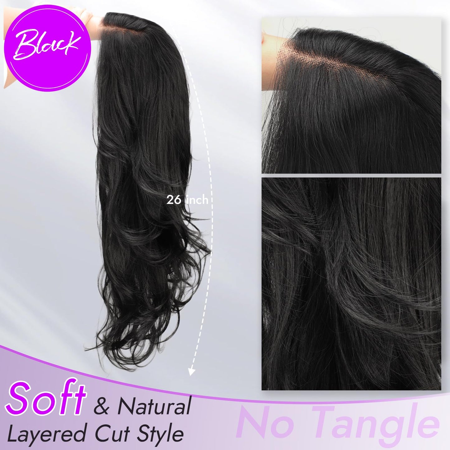 Eawwii 13x4 HD Lace Front Glueless Wigs for Women Black Long Layered Wave Wig Natural Hairline Heat Resistant Synthetic for Daily Use Beginner Friendly 26 Inch