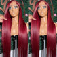 Hoscod 28 Inch 99J Burgundy Lace Front Wigs Human Hair 13x6 HD Transparent Straight Lace Front Wig Human Hairs Pre Plucked Burgundy Wig Red Wine Glueless Frontal Wigs Human Hair Wigs for Women