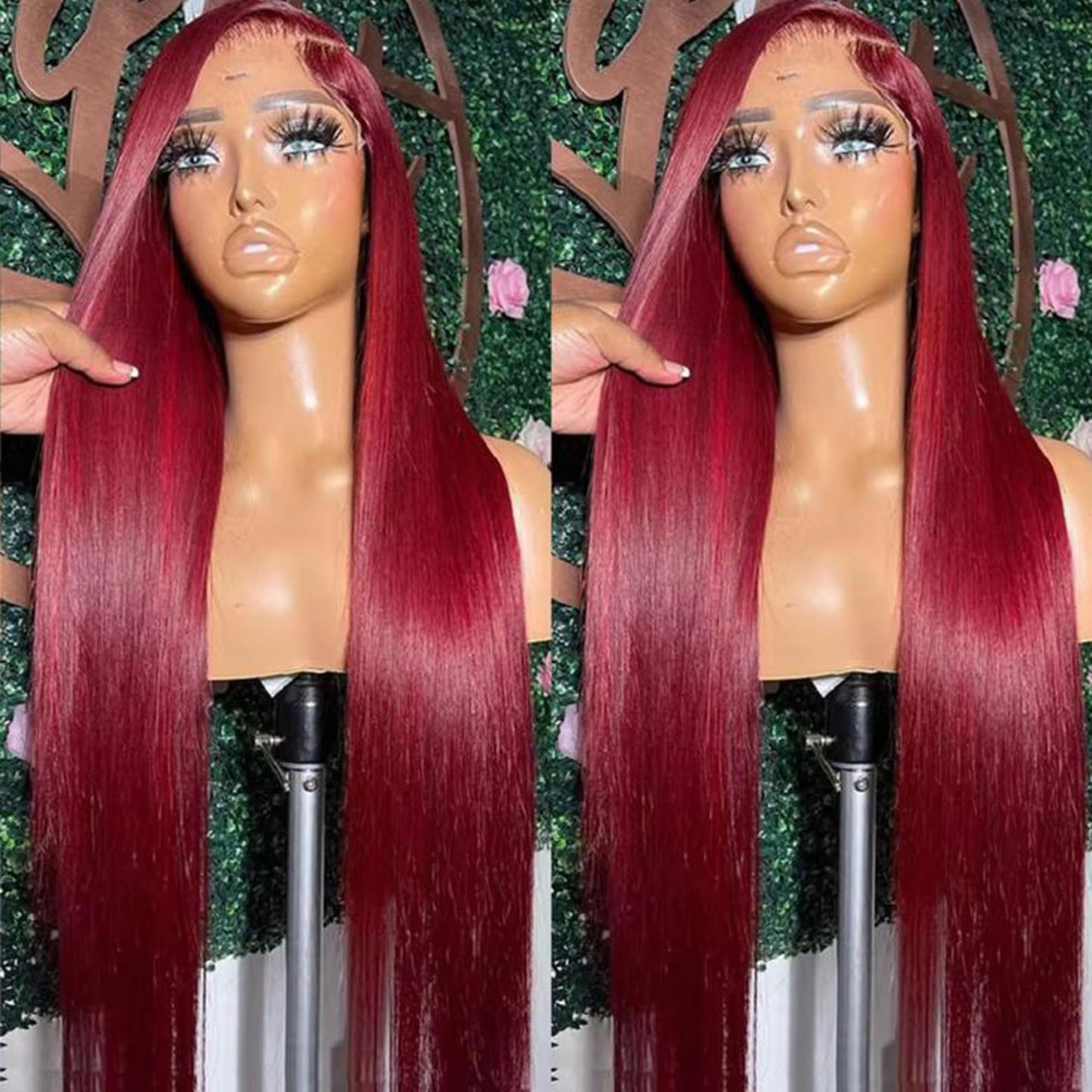 Hoscod 28 Inch 99J Burgundy Lace Front Wigs Human Hair 13x6 HD Transparent Straight Lace Front Wig Human Hairs Pre Plucked Burgundy Wig Red Wine Glueless Frontal Wigs Human Hair Wigs for Women