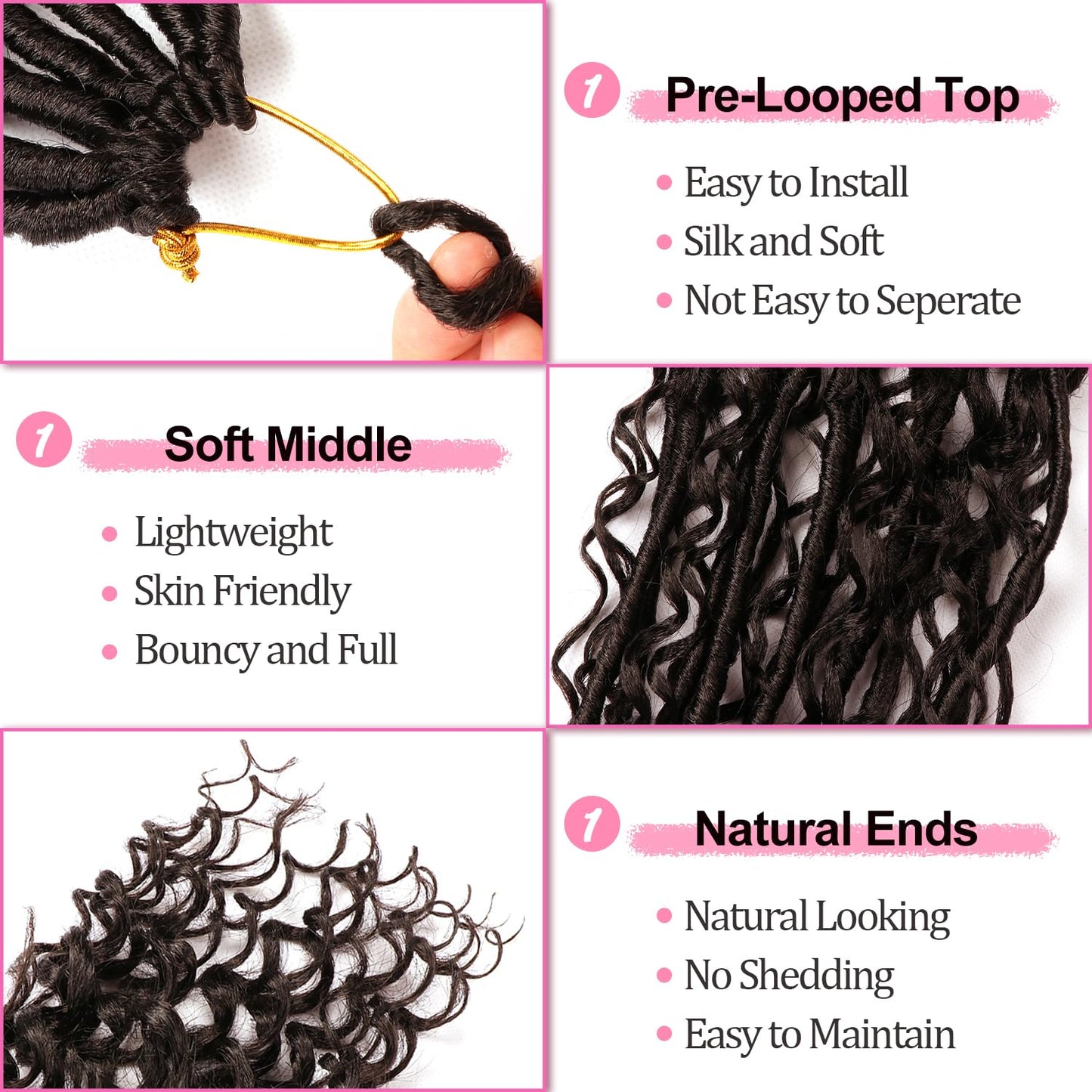 Soft Boho Locs Crochet Hair for Black Women-30 Inch 8 Packs Goddess Faux Locs Crochet Human Hair Feeling Pre Looped with Curly Ends (#2, 30 Inch(Pack of 8))