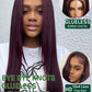 KLAIYI Black Cherry Layered Straight 13x4 Precut Lace Front Wigs Human Hair Bye Bye Knots Glueless Ready to Wear and Go Wig Drawstring Pre Plucked Bleached Dark Burgundy Wine Red Pre Everything 26Inch