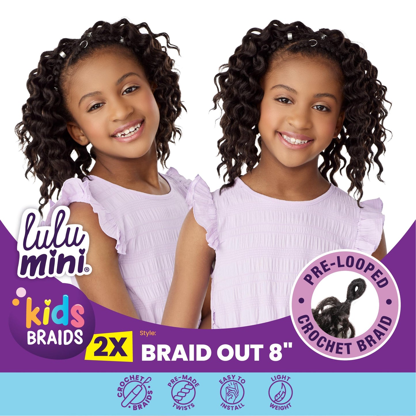 Sensationnel Lulumini crochet kids braids - 2x braid out 8 inch flame safe synthetic braiding hair (4 MEDBROWN)