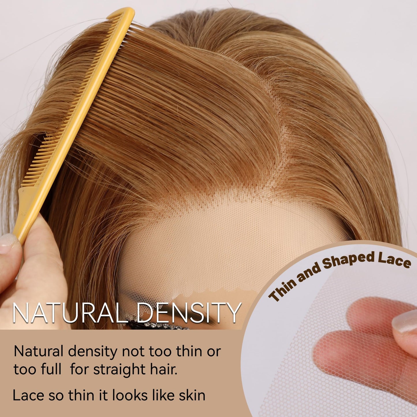 BLL Honey Blonde Wig, 13x4 Synthetic Lace Front Wigs Pre-Plucked Hd Lace Long Straight Sunkissed Highlights Glueless Wig For Black Women 26inch Suitable For Everyday Wear