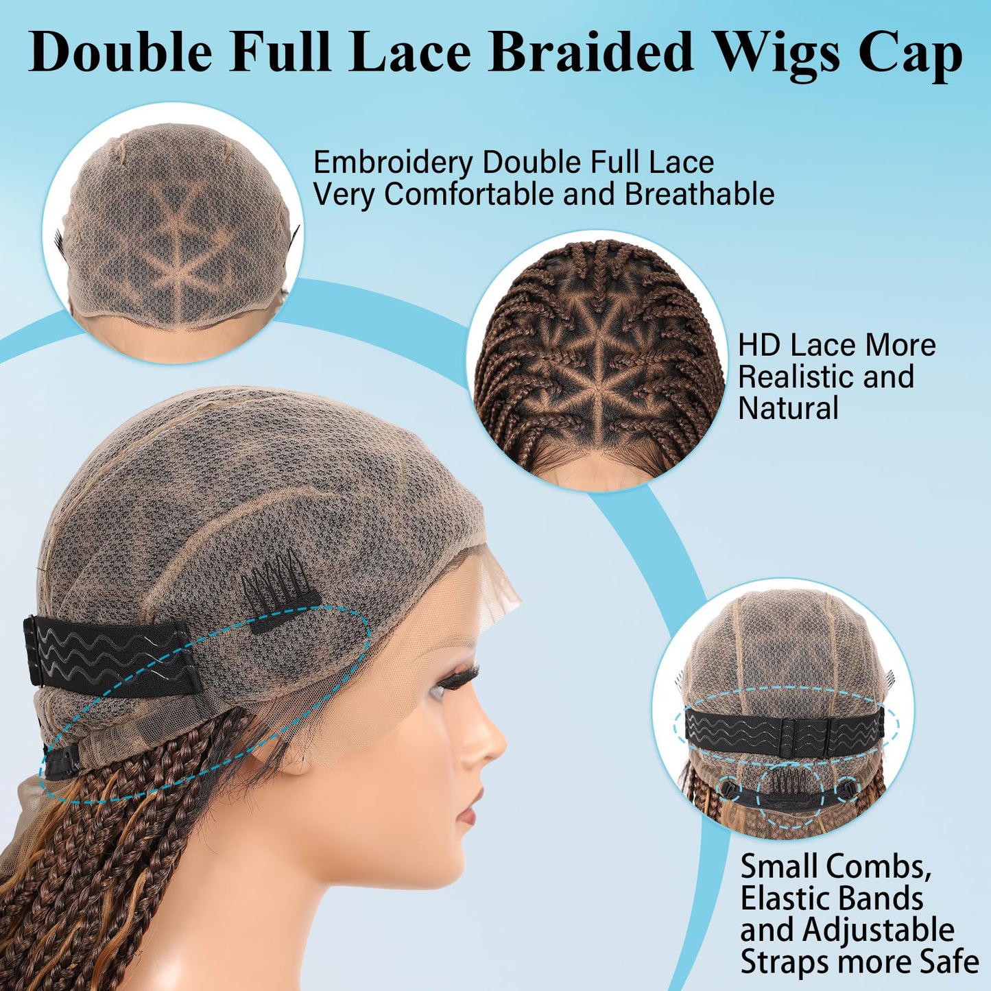 Olymei Boho knotless Braided Wigs for Women Boho Braid Wig Full Double Lace Front Bohemian Box Braid Wig with Baby Hair Premium Synthetic Braided Lace Front Wig 36" Mix Brown and Light Brown