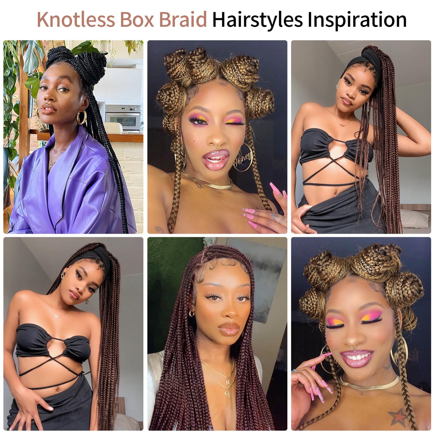 Lexqui 36" 360° HD Full Lace Braided Wigs for Women Triangle Knotless Braided Wigs Box Braid Wig with Baby Hair Natural Handmade Synthetic Hair Braided Lace Front Wig Ombre Brown